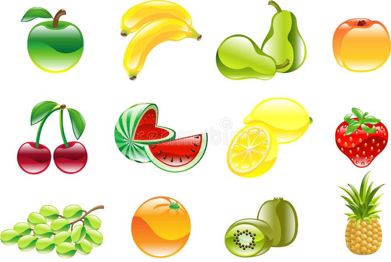 A gorgeous shiny glossy fruit icon set. A gorgeous shiny glossy fruit icon set