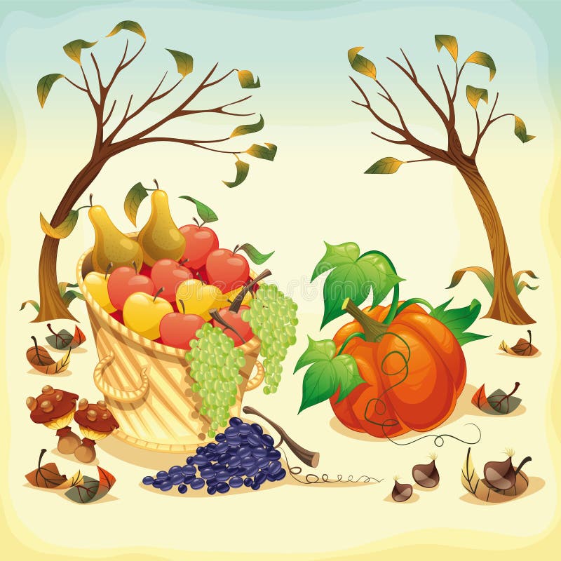 Fruit and vegetables in Autumn. Vector illustration, isolated objects. Fruit and vegetables in Autumn. Vector illustration, isolated objects.