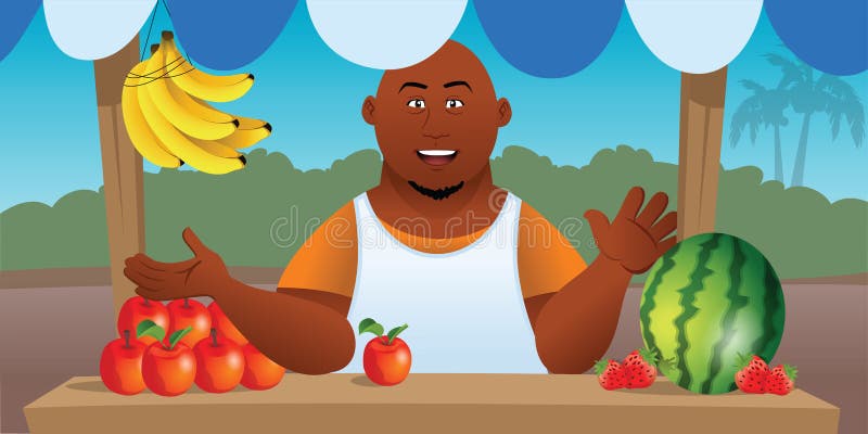 Cartoon illustration of a fruit vendor. Cartoon illustration of a fruit vendor