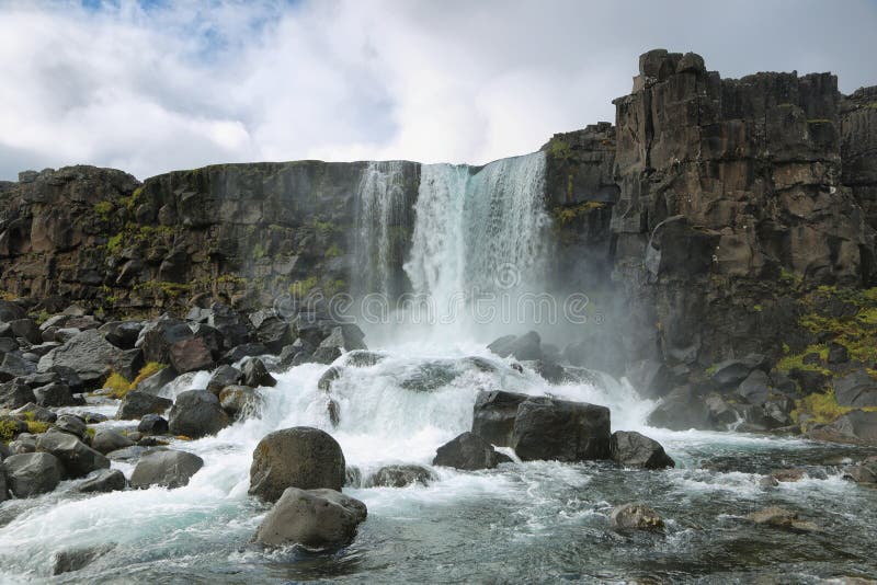 Oxararfosswaterval, IJsland royalty-vrije stock afbeeldingen Oxararfosswaterval, IJsland royalty-vrije stock afbeeldingen