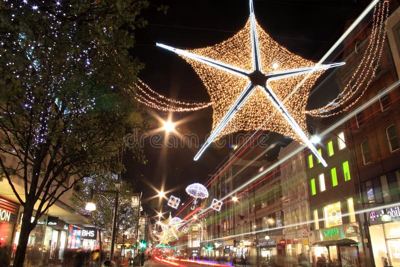 Christmas Lights in Oxford Street at Night Editorial Stock Image ...
