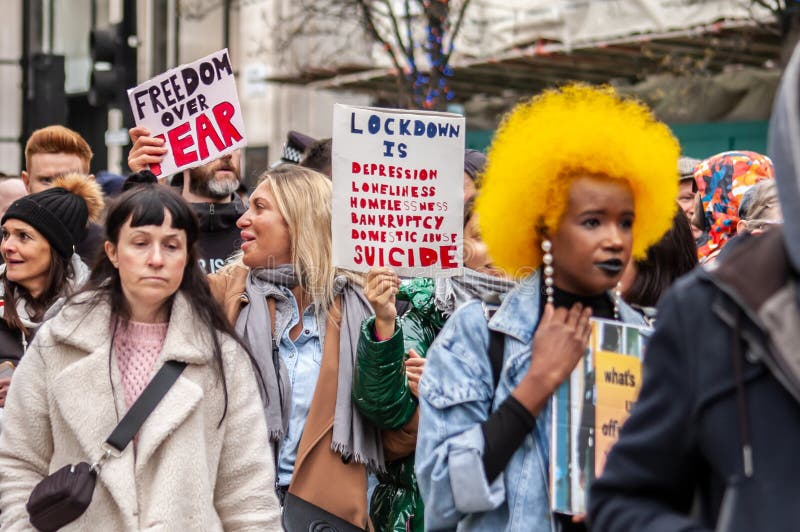 OXFORD STREET, LONDON, ENGLAND- 20 March 2021: Protesters at the Vigil ...