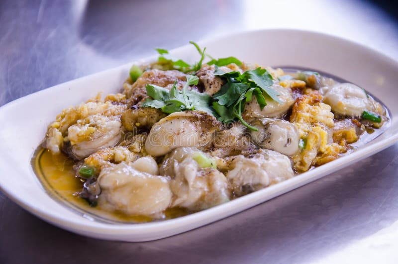 Crisp Fried Oyster Pancake in Hot Plate Stock Image Image of tasty