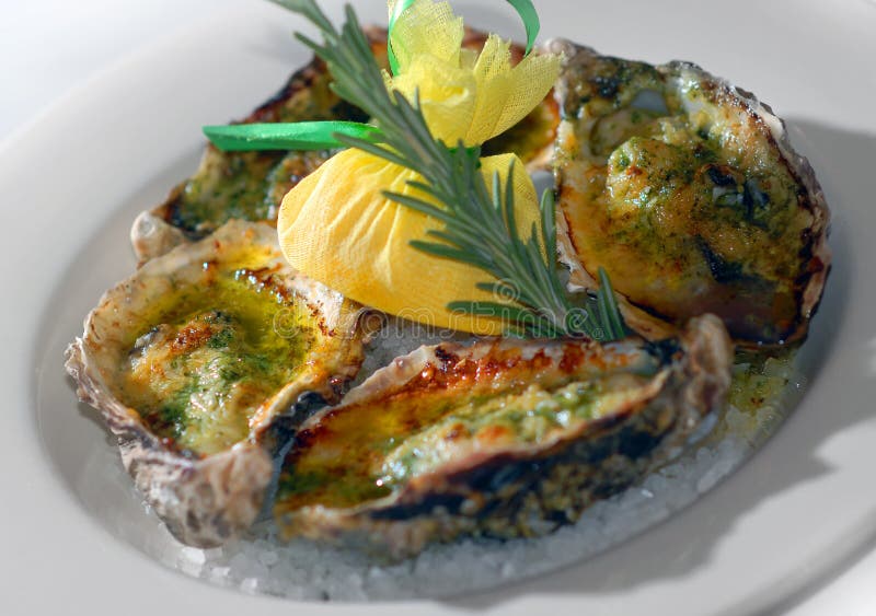 Oysters baked in oil