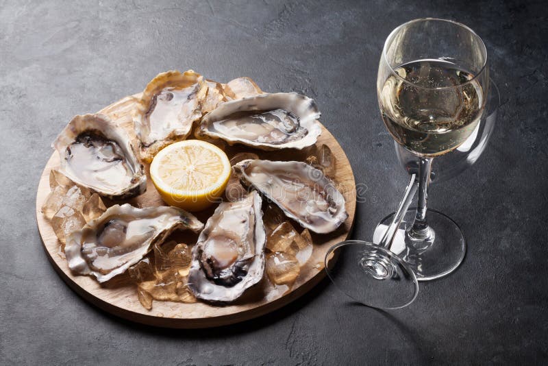Oysters with Lemon and White Wine Stock Photo Image of fresh