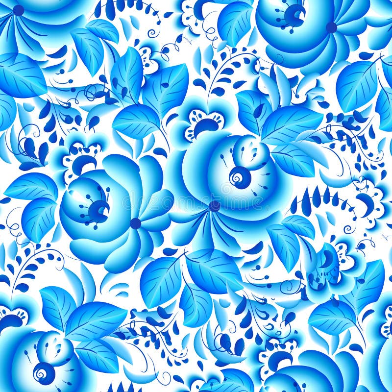 Ozdobny błękitny i biały kwiecisty bezszwowy wzór ilustracji Ozdobny błękitny i biały kwiecisty bezszwowy wzór ilustracji