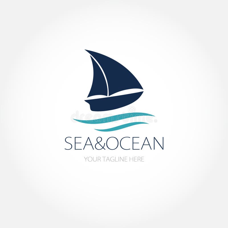 Ozean-Schiff oder Seeboot - Logokonzept Kleine Yacht auf den Meereswellen, Logoschablone stock abbildung