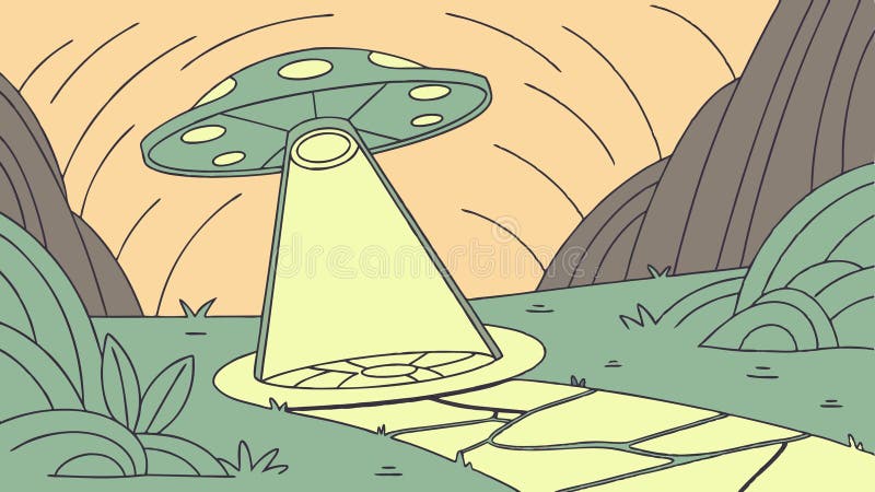 OZN aterizare în câmp verde Alien Encounter scenă vector de design Generator AI stock illustration