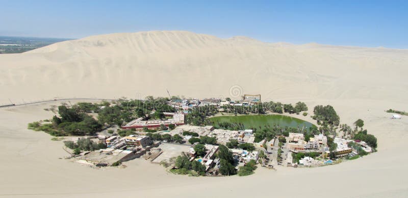 Oásis de Huacachina na cidade do AIC no Peru imagens de stock royalty free Oásis de Huacachina na cidade do AIC no Peru imagens de stock royalty free