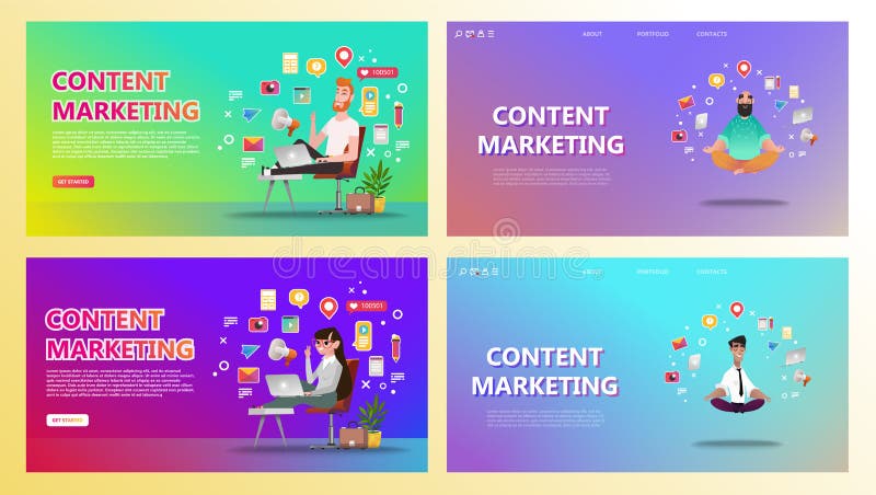 Content marketing landing page set royalty free illustration Content marketing landing page set royalty free illustration