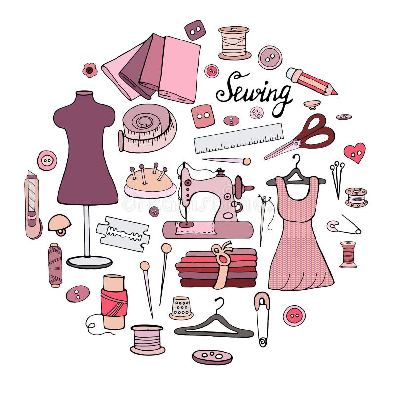 Set of different objects for sewing stock illustration Set of different objects for sewing stock illustration