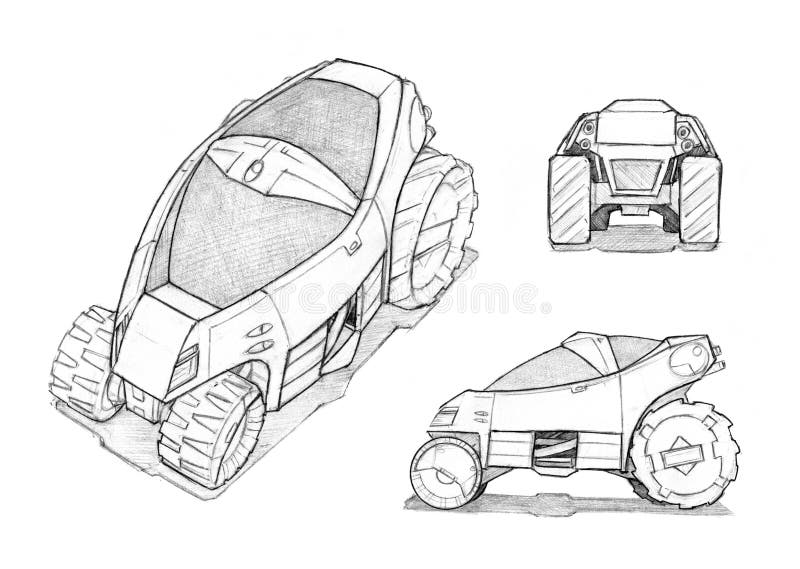 Ołówkowy pojęcie sztuki rysunek Mały Futurystyczny Off Road Samochodowy projekt ilustracji Ołówkowy pojęcie sztuki rysunek Mały Futurystyczny Off Road Samochodowy projekt ilustracji