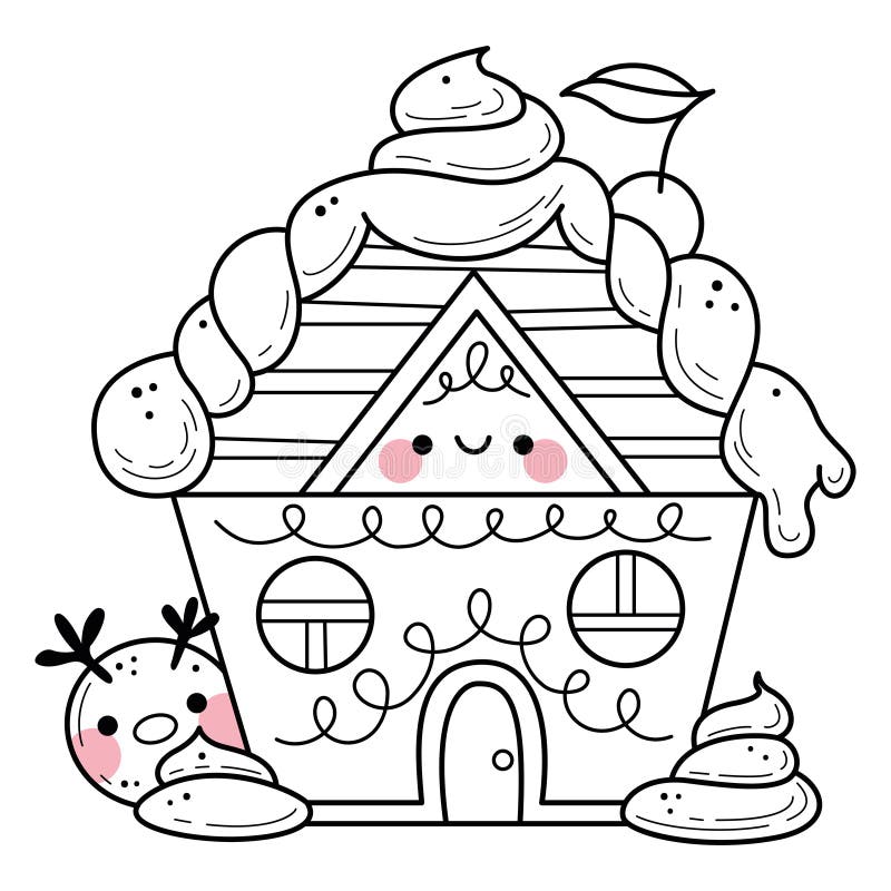 Página Colorida Da Casa De Gengibre De Natal Do Kawaii Para