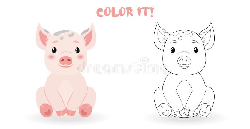 Vetor de ilustração de página para colorir de desenho animado de porco fofo  para livro de colorir para crianças
