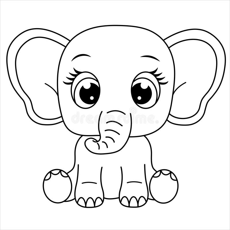 Página De Color De Elefantes Lindos. Dibujos Animados De Elefantes Para Bebés Para Niños Ilustración del Vector