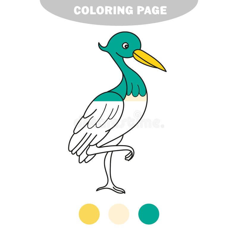  Página De Color Simple. Ilustración De Pájaro De Color De Dibujos Animados Bonitos. Garabato De Cigüeña Ilustración del Vector