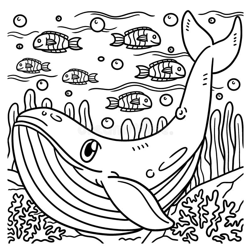 Página de colorir fofa de desenho de baleia e navio para vetor de crianças