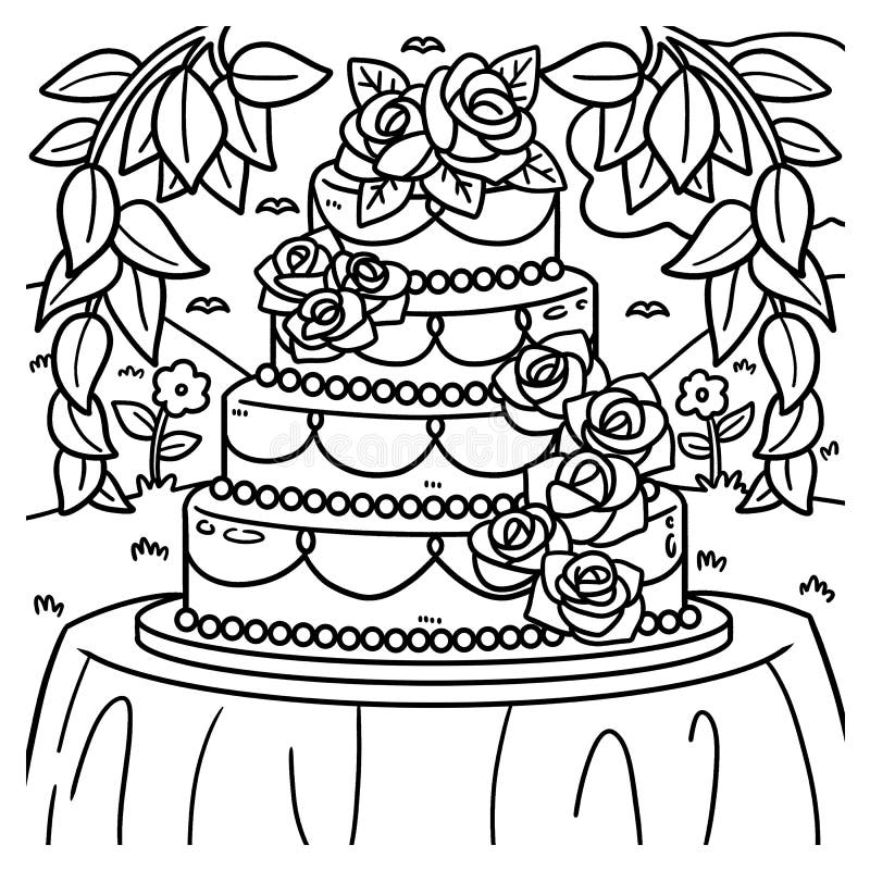 Desenho Colorido De Bolo De Casamento Ilustração do Vetor - Ilustração de  flor, alegria: 274658793