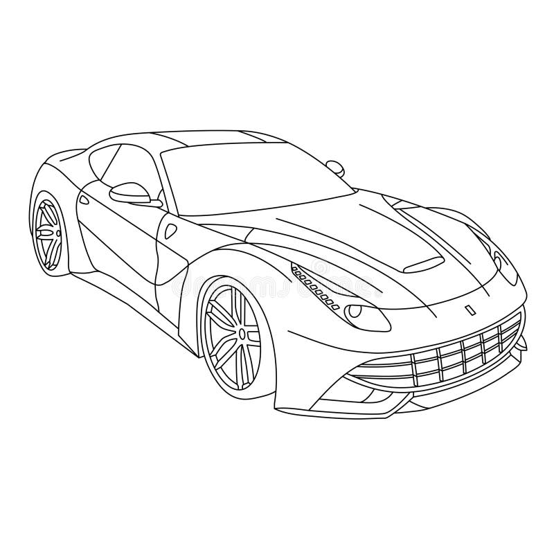 Um desenho preto e branco de um carro de corrida com muitos carros