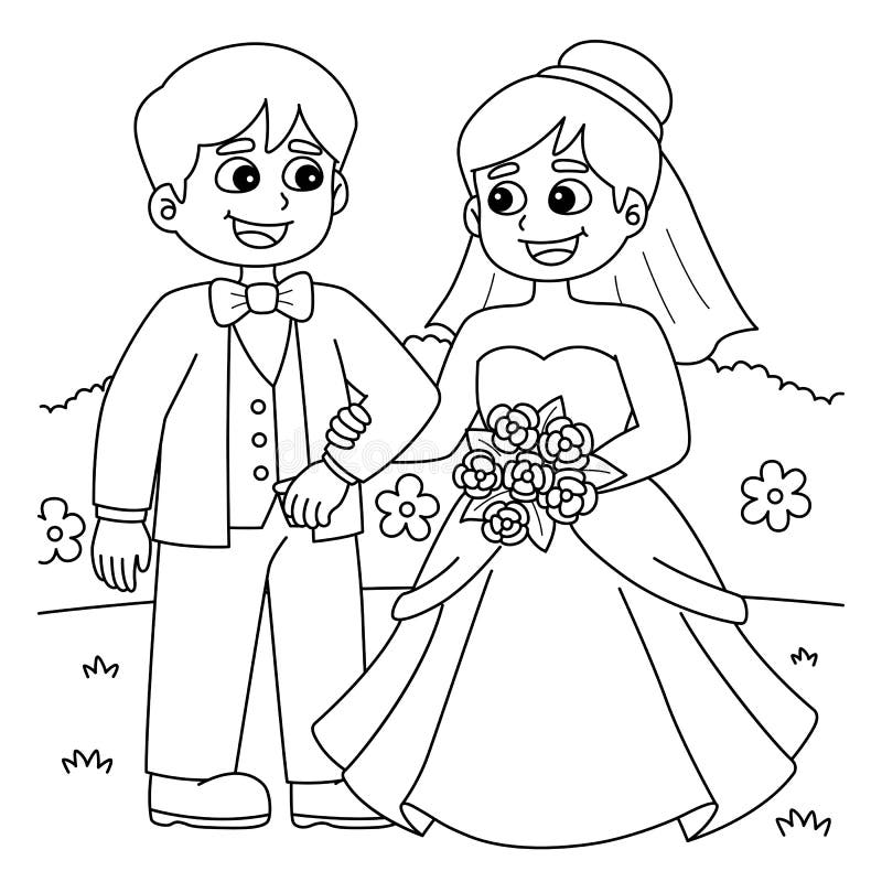 Desenho De Página Para Colorir Isolada Bolo Casamento Infantil