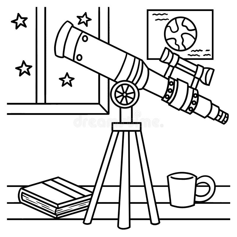 Página De Coloración Del Telescopio Para Niños Ilustración del Vector -  Ilustración de pictograma, silueta: 254515270