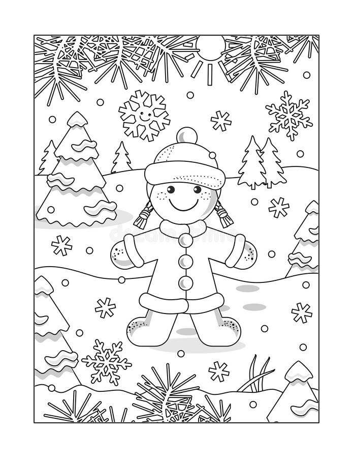 ilustração dos desenhos animados do esboço do esboço do biscoito da menina  do gengibre. atividade de página de livro para colorir de tema de comida de  natal de inverno para crianças. 15697020