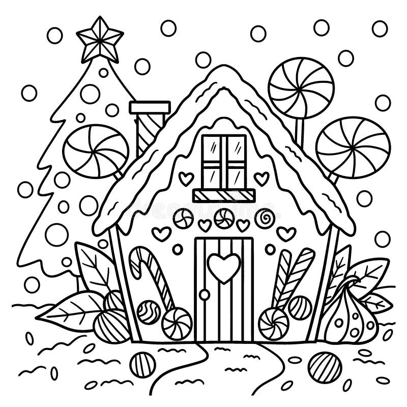 Página Colorida Da Casa De Gengibre De Natal Do Kawaii Para Crianças.  Ilustração Do Vetor De Desenho Animado Ilustração do Vetor - Ilustração de  linha, natal: 234853048