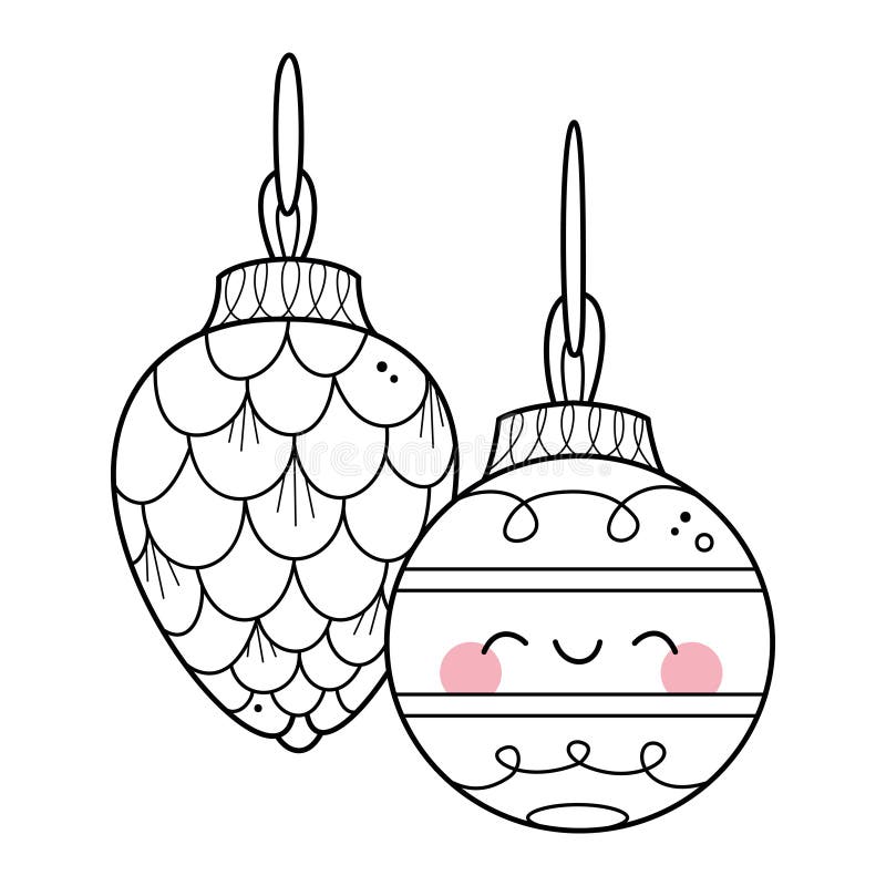 Página De Colorir Decorações De Natal Do Kawaii Para Crianças. Ilustração  Do Vetor De Desenho Animado Ilustração do Vetor - Ilustração de arte,  preto: 234876432