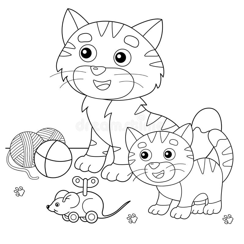 Desenho para colorir com gato e espinha de peixe. Personagem de desenhos  animados Kawaii. Animais de quinta. Jogo educativo . imagem vetorial de  kristina0702© 349975770