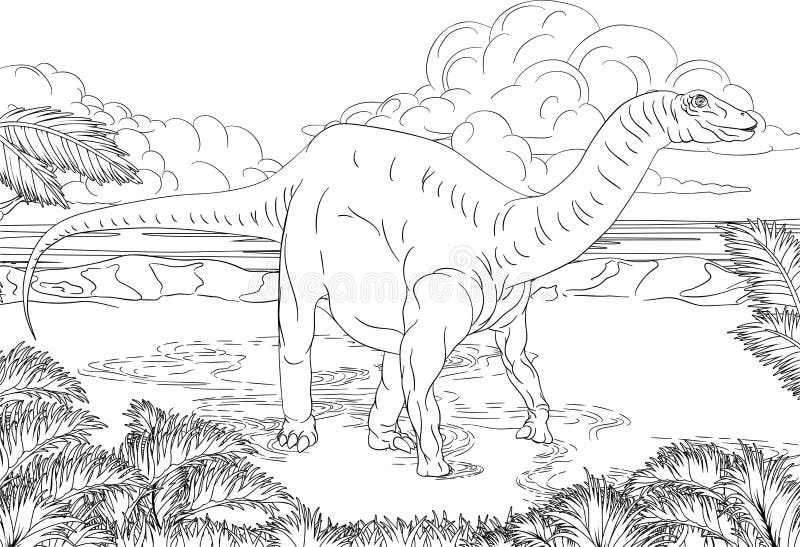 Página Del Libro De Colorido De Dibujos Animados De La Escena De Los  Dinosaurios Ilustración del Vector - Ilustración de sartén, realista:  188054045