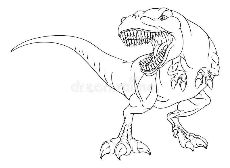 Desenho de contorno preto do dinossauro rex sobre fundo branco para colorir