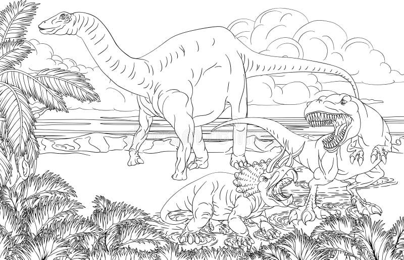 Página Do Livro De Colorir De Cena Do Dinossauro T Rex Ilustração do Vetor  - Ilustração de feroz, cena: 188054056