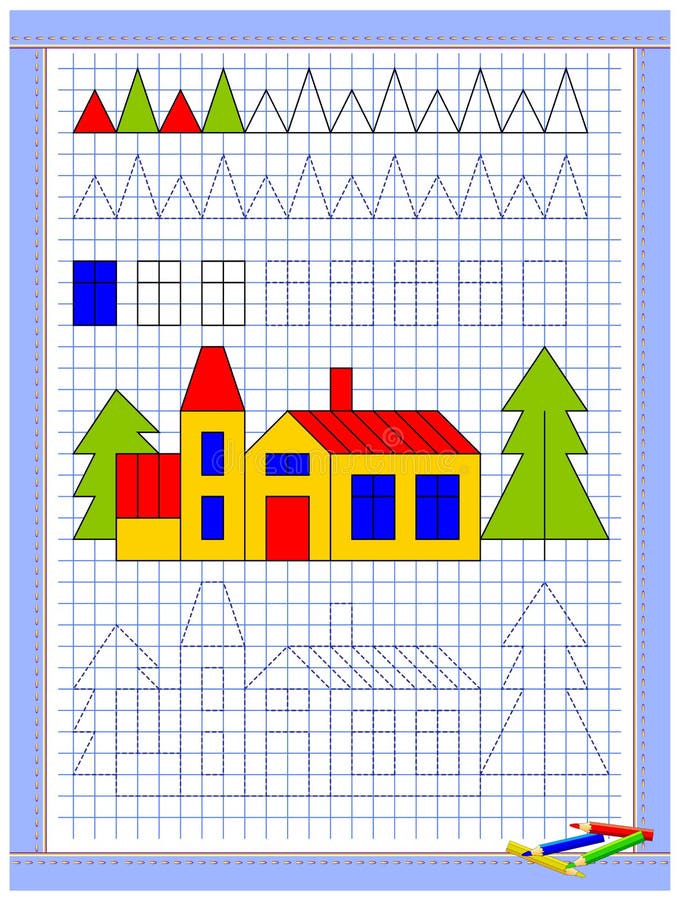 Página Educativa Para Niños Hoja De Cálculo Impresa En Papel Cuadrado Para Niños Aprender a Dibujar Figuras Geométricas Ilustración del Vector de figuras geometricas para preescolar Página Educativa Para Niños Hoja De Cálculo Impresa En Papel Cuadrado Para Niños Aprender a Dibujar Figuras Geométricas Ilustración del Vector