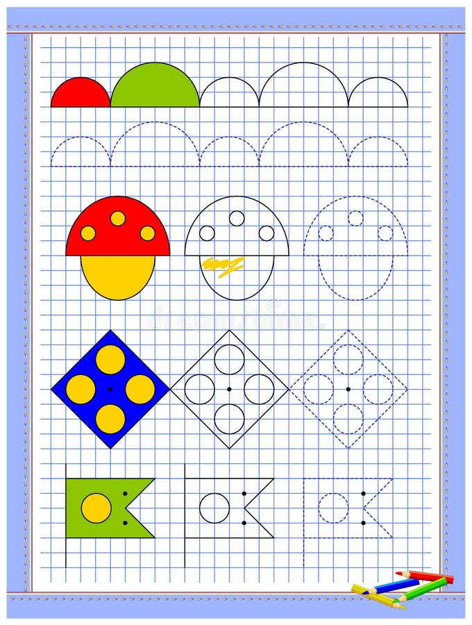 Página Educativa Para Niños Hoja De Cálculo Impresa En Papel Cuadrado Para  Niños Aprender a Dibujar Figuras Geométricas Ilustración del Vector -  Ilustración de prueba, forma: 172109780