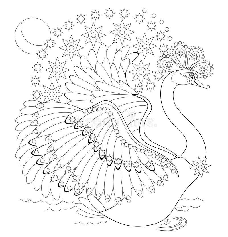 Libro Para Colorear Antiestrés Para Adultos Y Niños. Pájaros. Un Hermoso  Cisne . Dibujo a Mano Vector Blanco Y Negro. Ilustración del Vector -  Ilustración de cubo, mosca: 219565166
