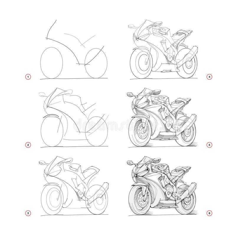 Página Mostra Como Aprender Desenhar Esboço Capacete Motocicleta Criação  Passo imagem vetorial de Nataljacernecka© 541377364