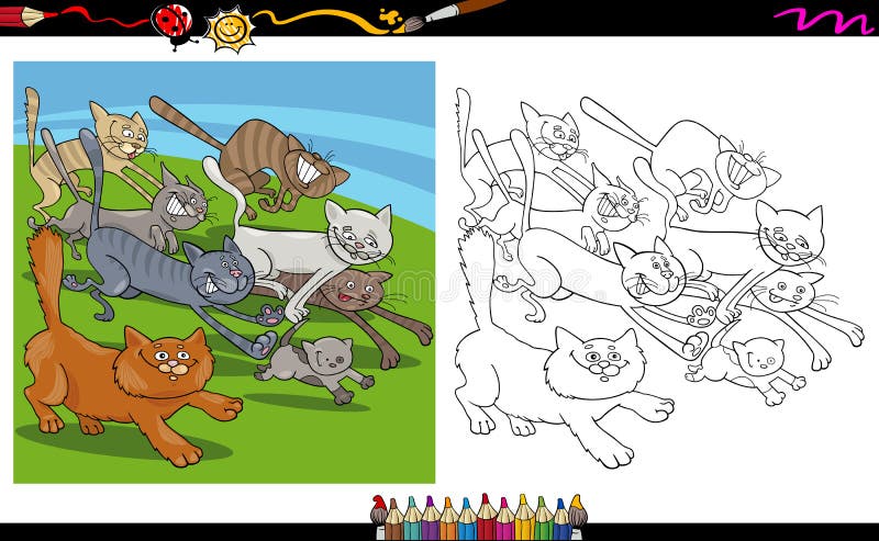 Os Gatos Ajustaram O Livro Para Colorir Dos Desenhos Animados