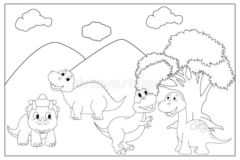 Dinossauros Felizes Dos Desenhos Animados Com Vulcão Ilustração do Vetor -  Ilustração de floresta, montanha: 123347031