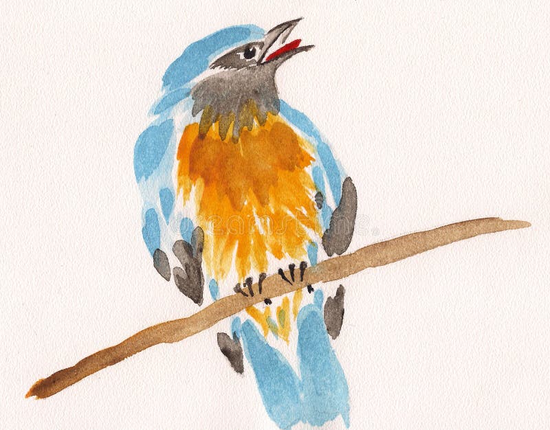Pájaro Del Dibujo De La Acuarela En Una Rama Stock de ilustración con acuarelas Pájaro Del Dibujo De La Acuarela En Una Rama Stock de ilustración