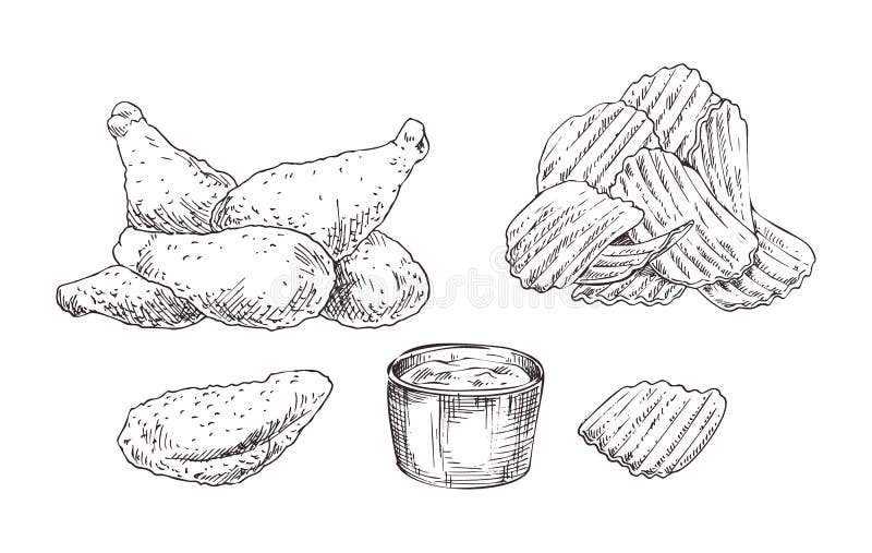 pepites et chips sketch style icon set de poulet illustration vecteur du craquement 133868661 maison coloriage