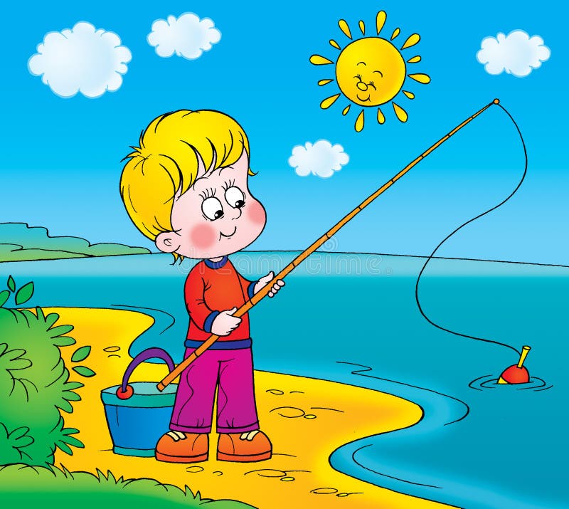Enfants et pêche à la ligne illustration libre de droit sur