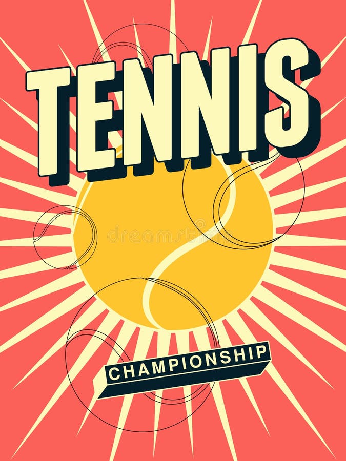 poster de tênis com desenho animado e bola amarela