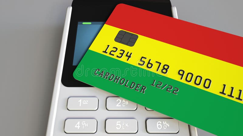 P? aci? z bank kart? z flag? Boliwia Boliwijskie sprzedaże detaliczne lub deponować pieniądze konceptualnego 3D rendering ilustracja wektor