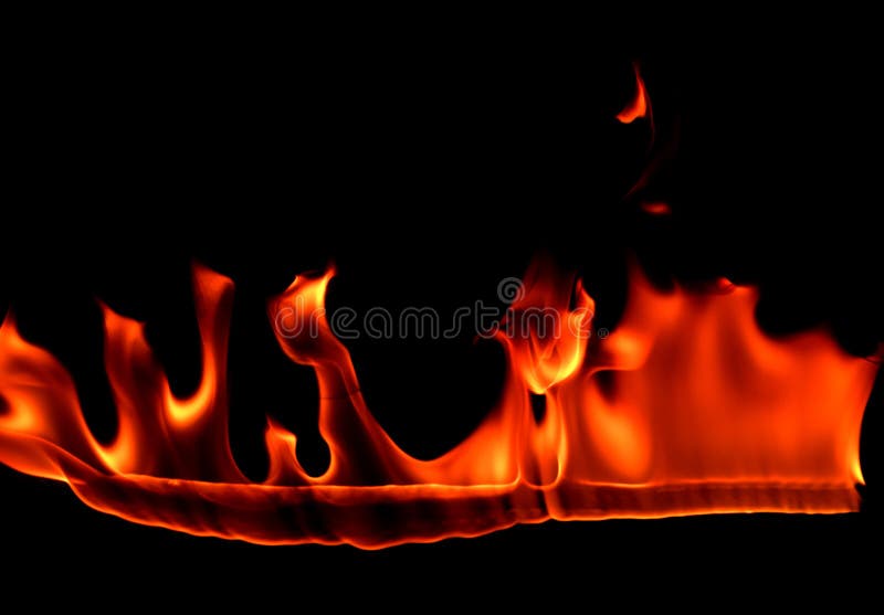 P? brandflamman. Fire flames on Abstract art black background, Burning red hot sparks rise, Fiery orange glowing flying particles