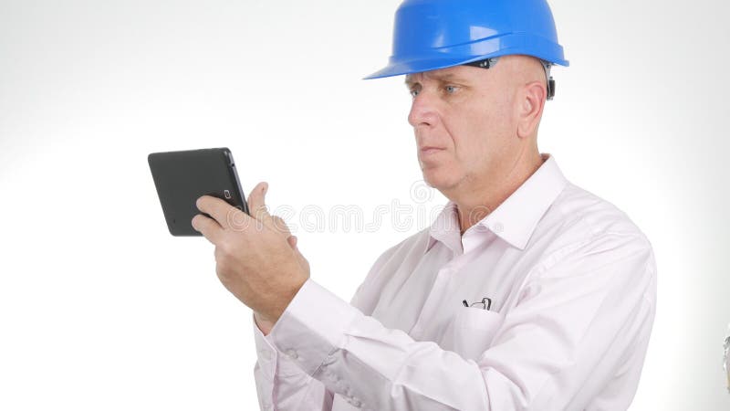 Engineer Image Text Using Touch Tablet Wireless Connection stock images