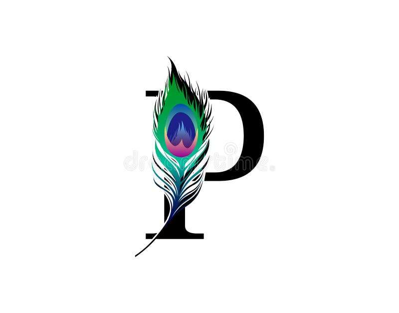 P Letter Decorated With Exotic Peacock Feather stock illustration