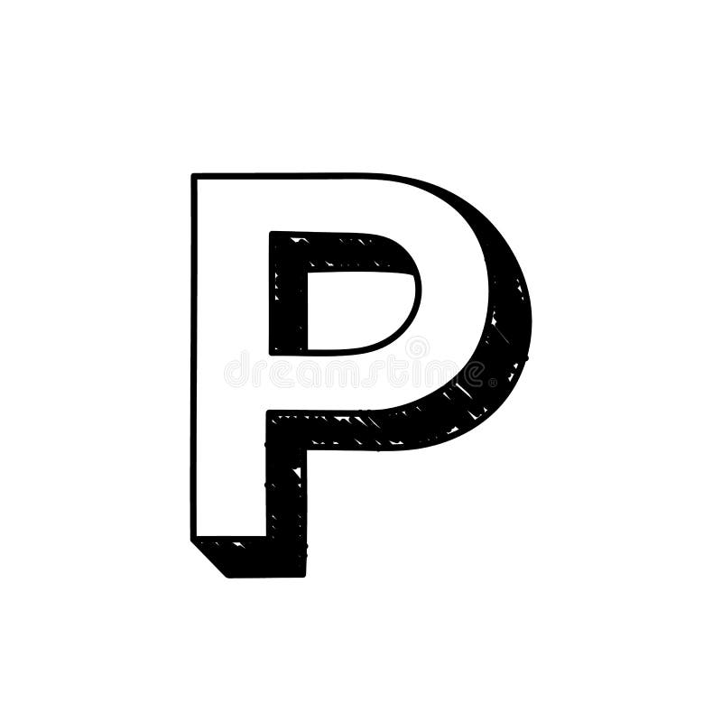 Letter P of the English alphabet, Latin letters. Hand drawn vector
