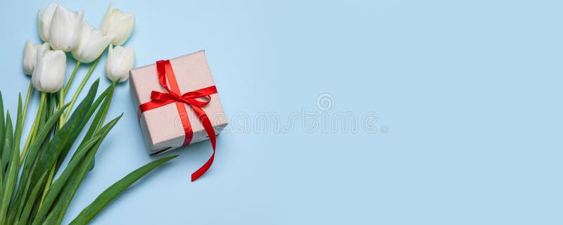 P?skdagbakgrund B?sta sikt av den vita tulpanblommabuketten, g?vaask med pappersexercins p? bl? bakgrund royaltyfri foto P?skdagbakgrund B?sta sikt av den vita tulpanblommabuketten, g?vaask med pappersexercins p? bl? bakgrund royaltyfri foto