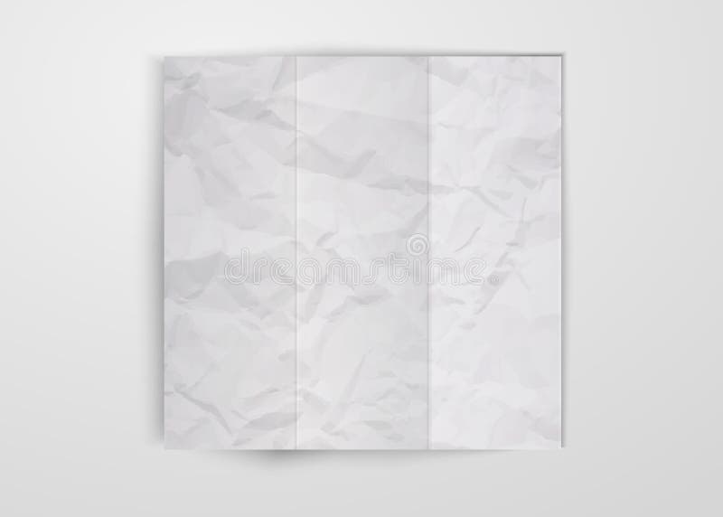 Three times folded white crumpled paper sheet placed on white background. Texture of crumpled paper square card template design vector isolated with shadow