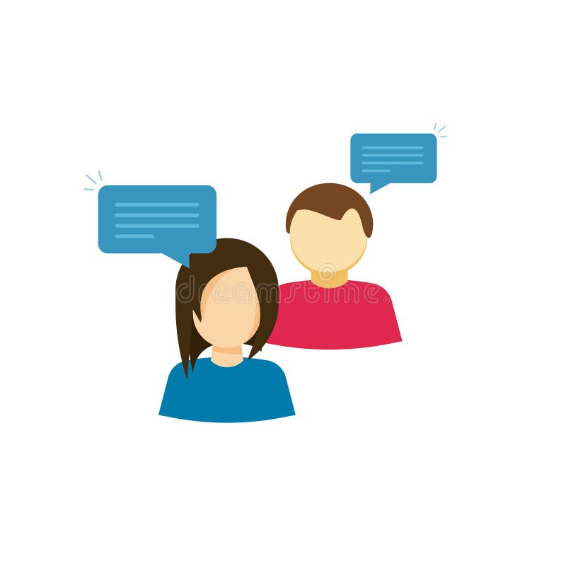Paar die vectorpictogram, tweepersoonsbespreking met bellentoespraken, vrouw en man beleefde bespreking, meisje en jongen spreken royalty-vrije illustratie Paar die vectorpictogram, tweepersoonsbespreking met bellentoespraken, vrouw en man beleefde bespreking, meisje en jongen spreken royalty-vrije illustratie
